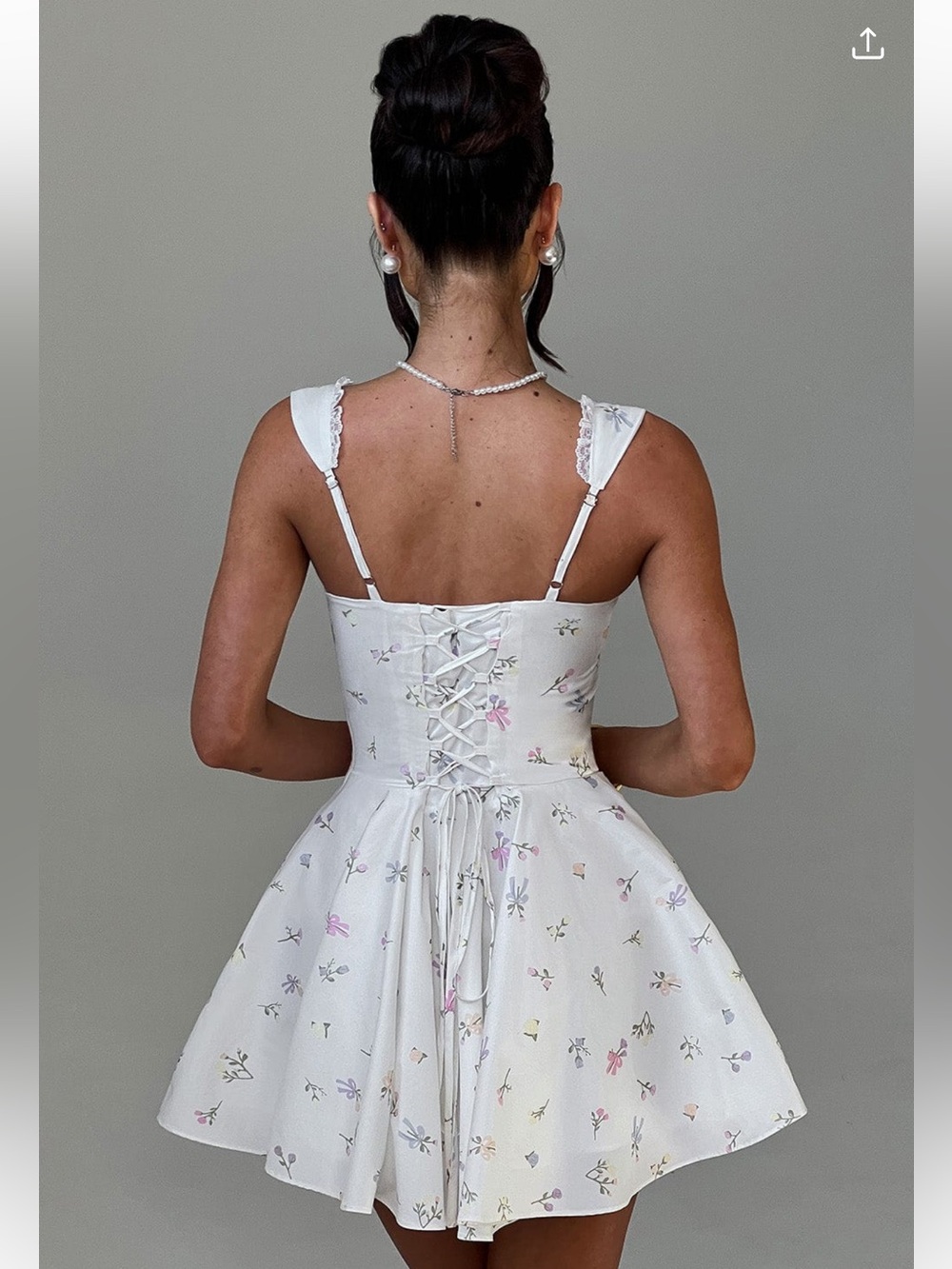 White Floral Lace-Trim Mini Dress - Picture 2 of 5